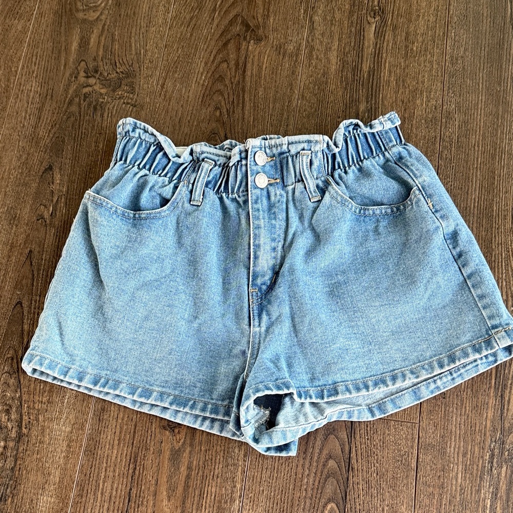 Forever 21 Light Blue Paperbag Waist Denim Shorts waist 28 - Picture 1 of 5